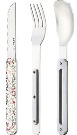campingbestek bloemen 18 x 3,3 cm RVS zilver/wit 3-delig