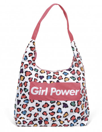 strandtas Girl Power meisjes 56 cm canvas wit/roze