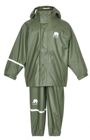 regenpak Basic junior polyester legergroen 2-delig mt 150