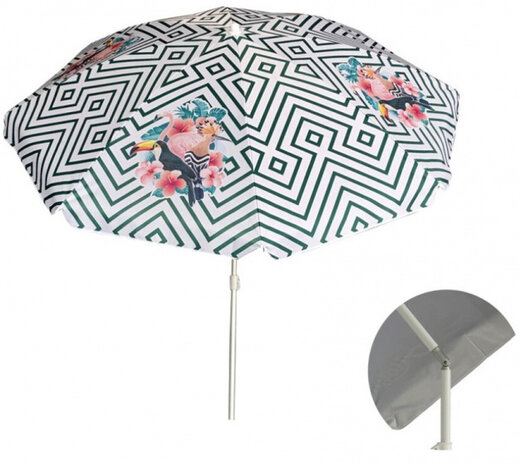 strandparasol180 cm nylon/aluminium wit/groen