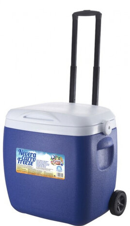koelbox op wielen 53 cm 18 liter blauw/wit
