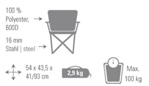 klapstoel Salou 54 x 43,5 cm polyester/staal grijs