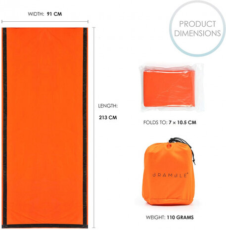 noodslaapzak 213 x 91 cm polyetheen oranje 5 stuks