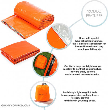 noodslaapzak 213 x 91 cm polyetheen oranje 5 stuks