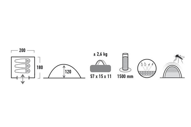 koepeltent Beaver 200 x 180 x 120 cm zwart/wit