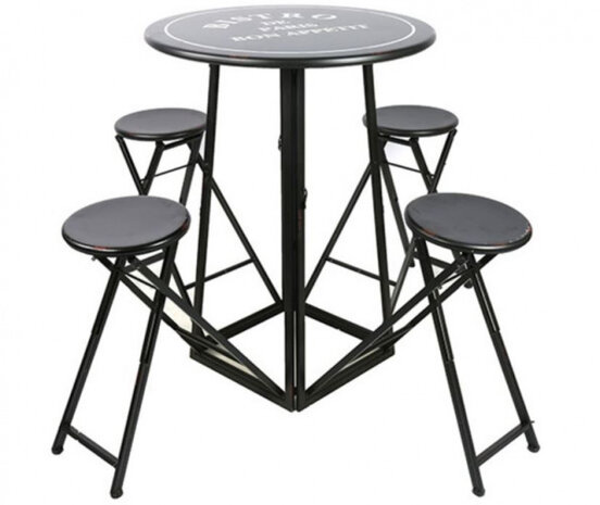 klaptafel en barkrukjes Lugo 103 cm aluminium zwart