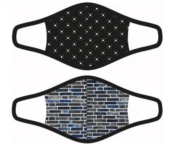 mondkapjes polyester/elastaan zwart/donkerblauw 2 stuks