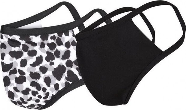 mondkapjes print polyester/elastaan zwart/wit 2 stuks
