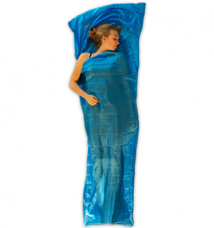 lakenzak Outdoor mummy model 220 x 75 cm zijde blauw