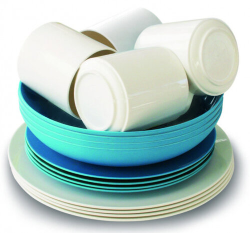 tafelservies Bistro set Eco blauw/wit 16-delig