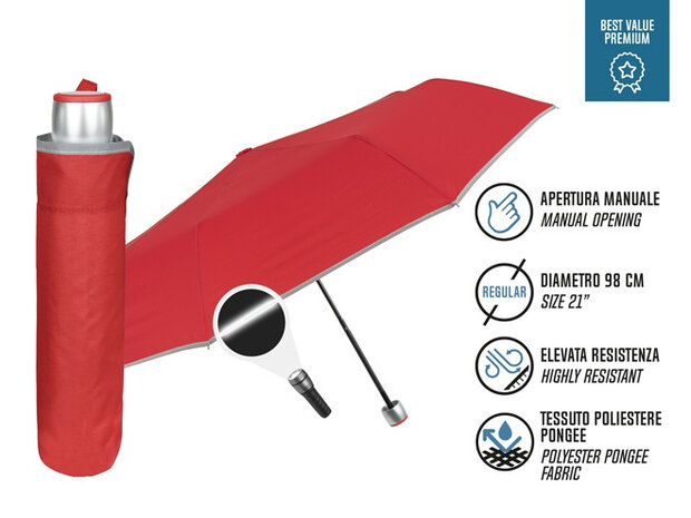 paraplu Mini 98 cm microfiber/staal rood/zilver