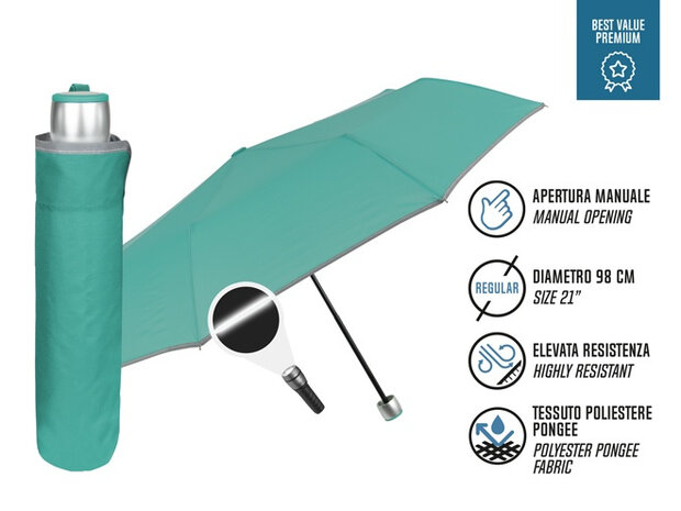 paraplu Mini 98 cm microfiber/staal groen/zwart