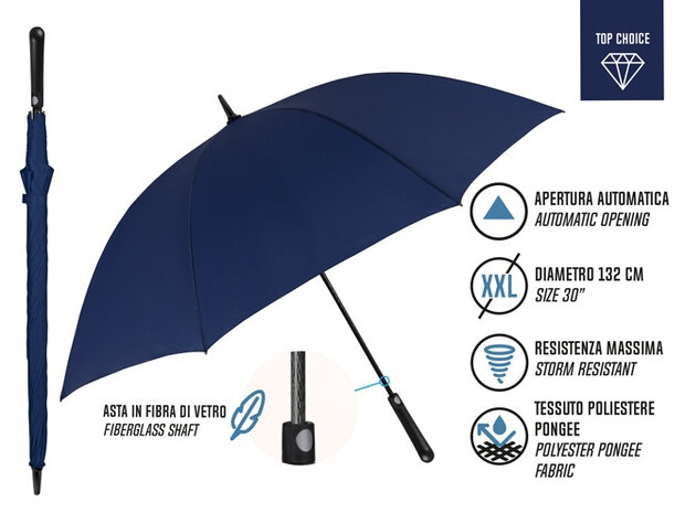 paraplu Golf windproef 102 x 132 cm microvezel navy