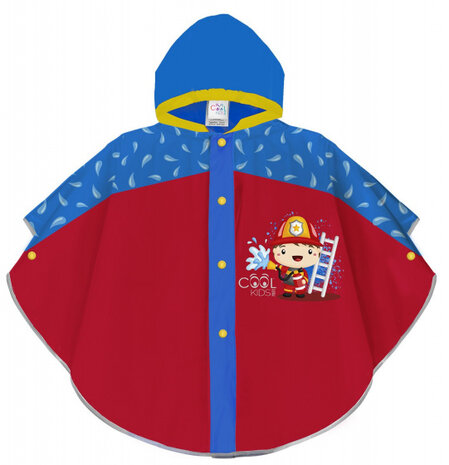 poncho brandweer jongens EVA rood/blauw one-size