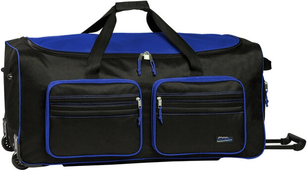 weekendtas trolley 91 liter polyester zwart/blauw