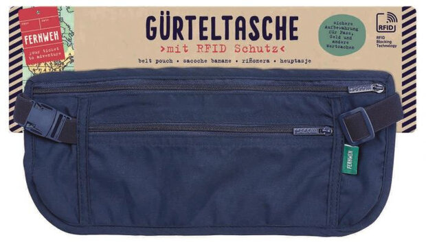 heuptas Rfid 29,5 x 13,5 cm polyester donkerblauw
