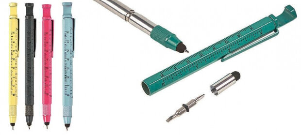 gereedschapspen met 6 functies 14 cm metaal geel