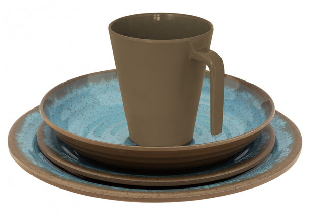 tafelservies Ocean melamine blauw/bruin 16-delig