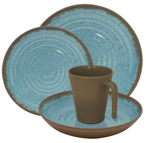 tafelservies Ocean melamine blauw/bruin 16-delig