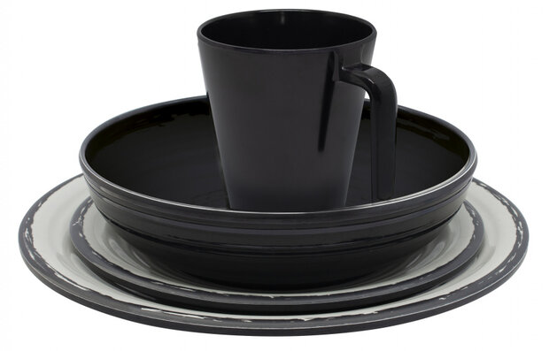 tafelservies Isla anti-slip melamine zwart 16-delig