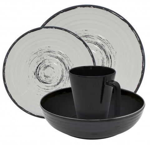 tafelservies Isla anti-slip melamine zwart 16-delig