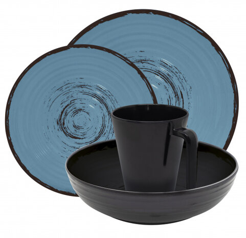 tafelservies Bahia anti-slip melamine blauw 16-delig