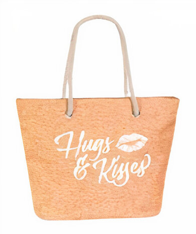 strandtas Hugs &amp; Kisses dames 41 liter polyester oranje
