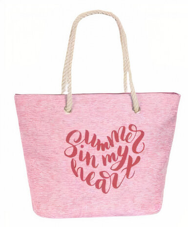 strandtas Summer In My Heart 41 liter polyester roze