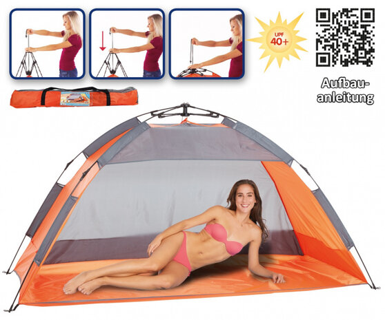 strandtent UV40 pop-up 220 x 110 cm oranje/grijs