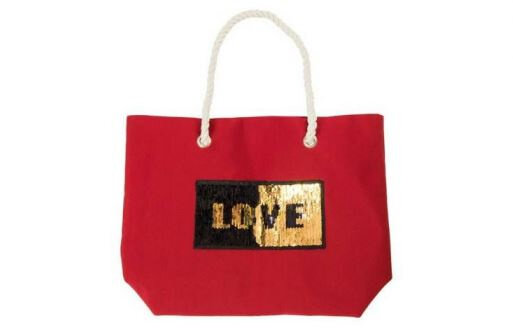 strandtas Love 54 x 14 x 39 cm textiel rood