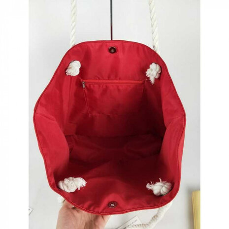 strandtas Love 54 x 14 x 39 cm textiel rood