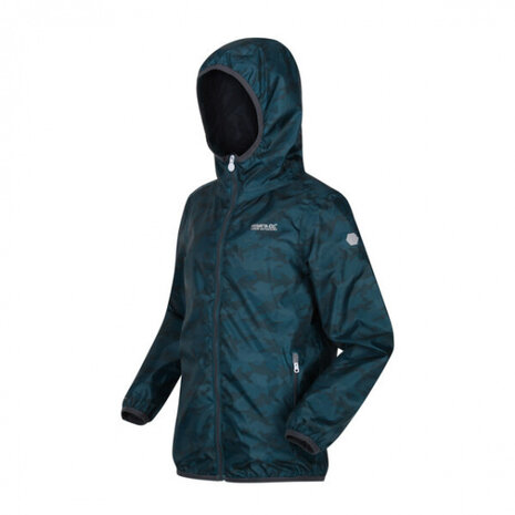 regenjas Lever junior polyester turquoise/grijs maat 170/176