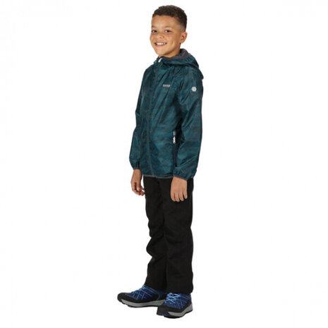 regenjas Lever junior polyester turquoise/grijs maat 170/176