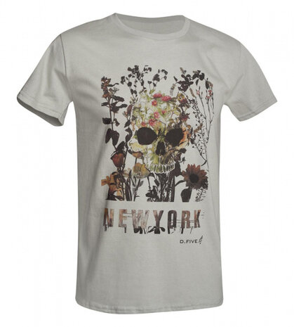 T-shirt Skull with Flowers heren katoen grijs maat S