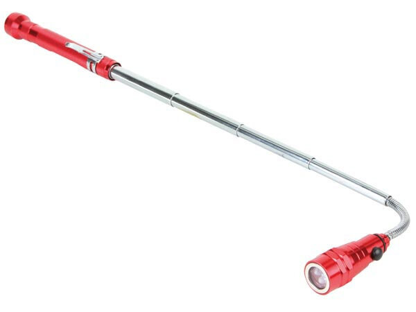 zaklamp met grijpstok 18 cm staal rood/zilver