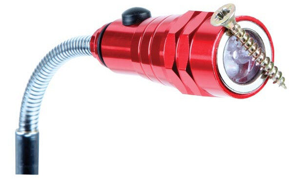 zaklamp met grijpstok 18 cm staal rood/zilver