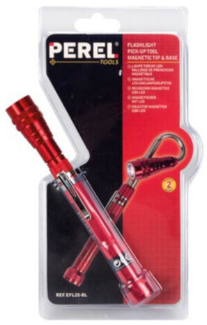 zaklamp met grijpstok 18 cm staal rood/zilver