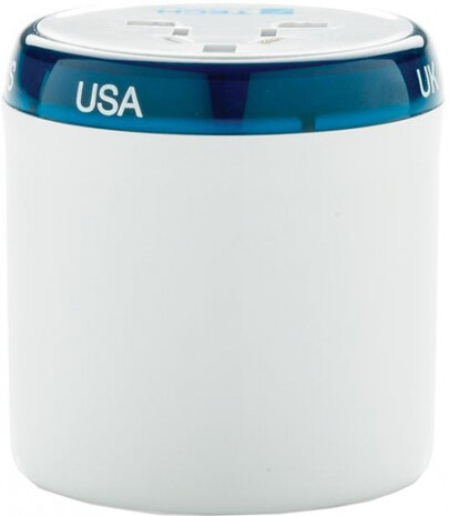 wereldstekker Travel Blue 6,5 x 5,8 cm wit