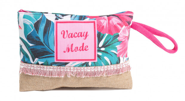strandtasje Vacay Mode dames 20 cm textiel roze/wit