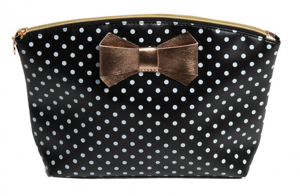 beautycase Pois dames 20 cm zwart/goud