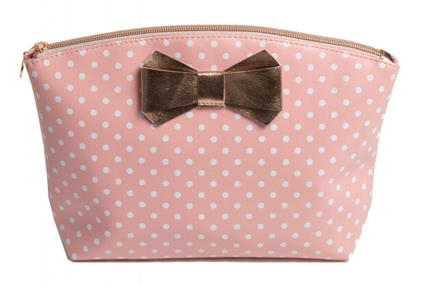 beautycase Pois dames 20 cm roze/goud