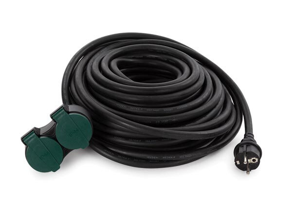 verlengkabel 2-voudig 20 meter 230V 3680W penaarde zwart