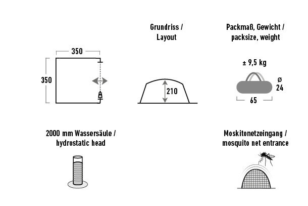 opbergtent Paviljoen Cabana 350 x 350 x 210 cm grijs