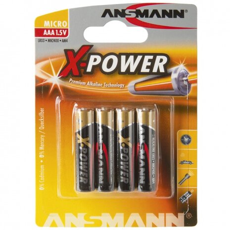 batterijen X-power AAA alkaline per 4 stuks