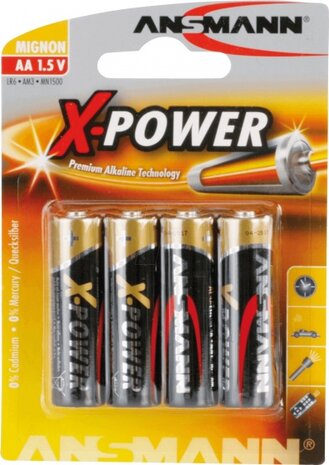 batterijen X-power AA alkaline per 4 stuks