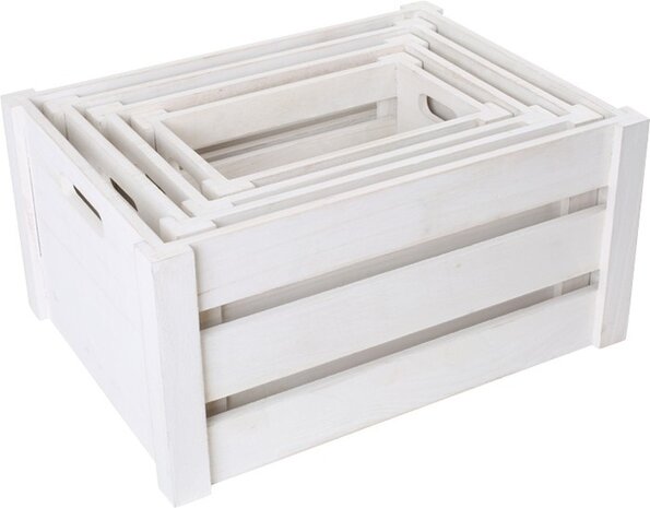 houten kratten wit 4 stuks