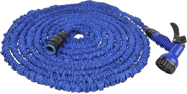 uitrekbare tuinslang 22,5 meter met spuitkop blauw