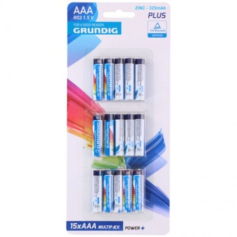 batterijen R03 AAA zink 15 stuks
