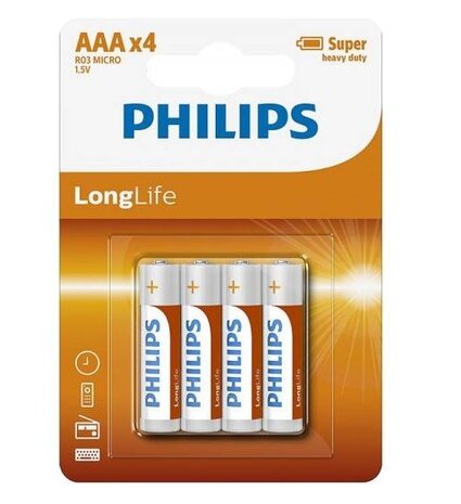 batterijen AAA/LR3 longlife 1,5 Volt per 4 stuks