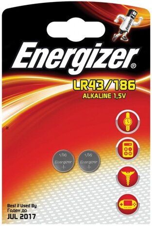 knoopcelbatterij LR43/186 Alkaline 1,5V 2 stuks